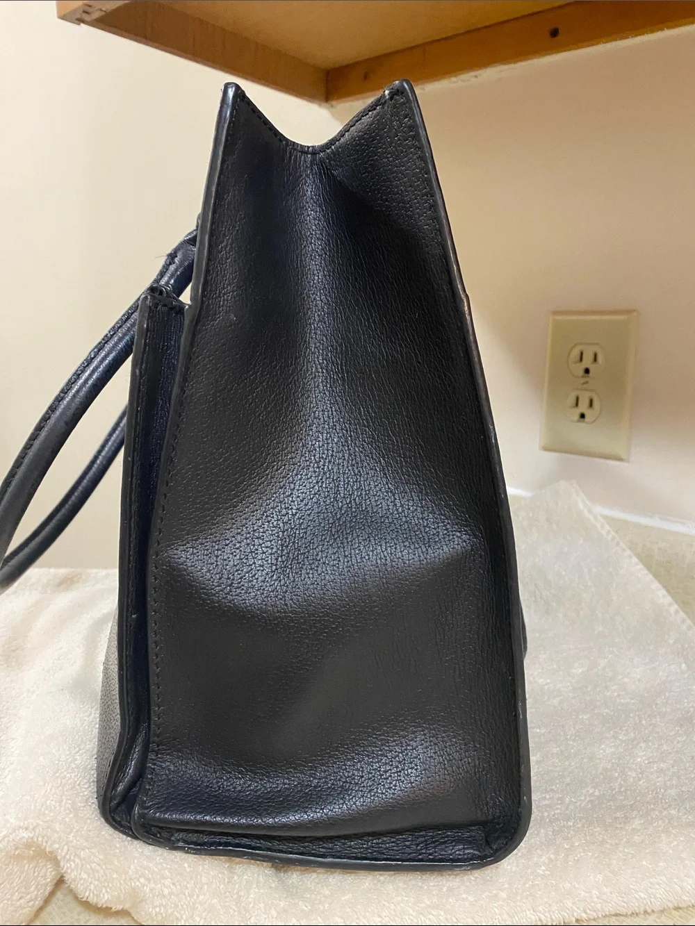 kate spade Black Leather Structured Tote with Gold Plaque